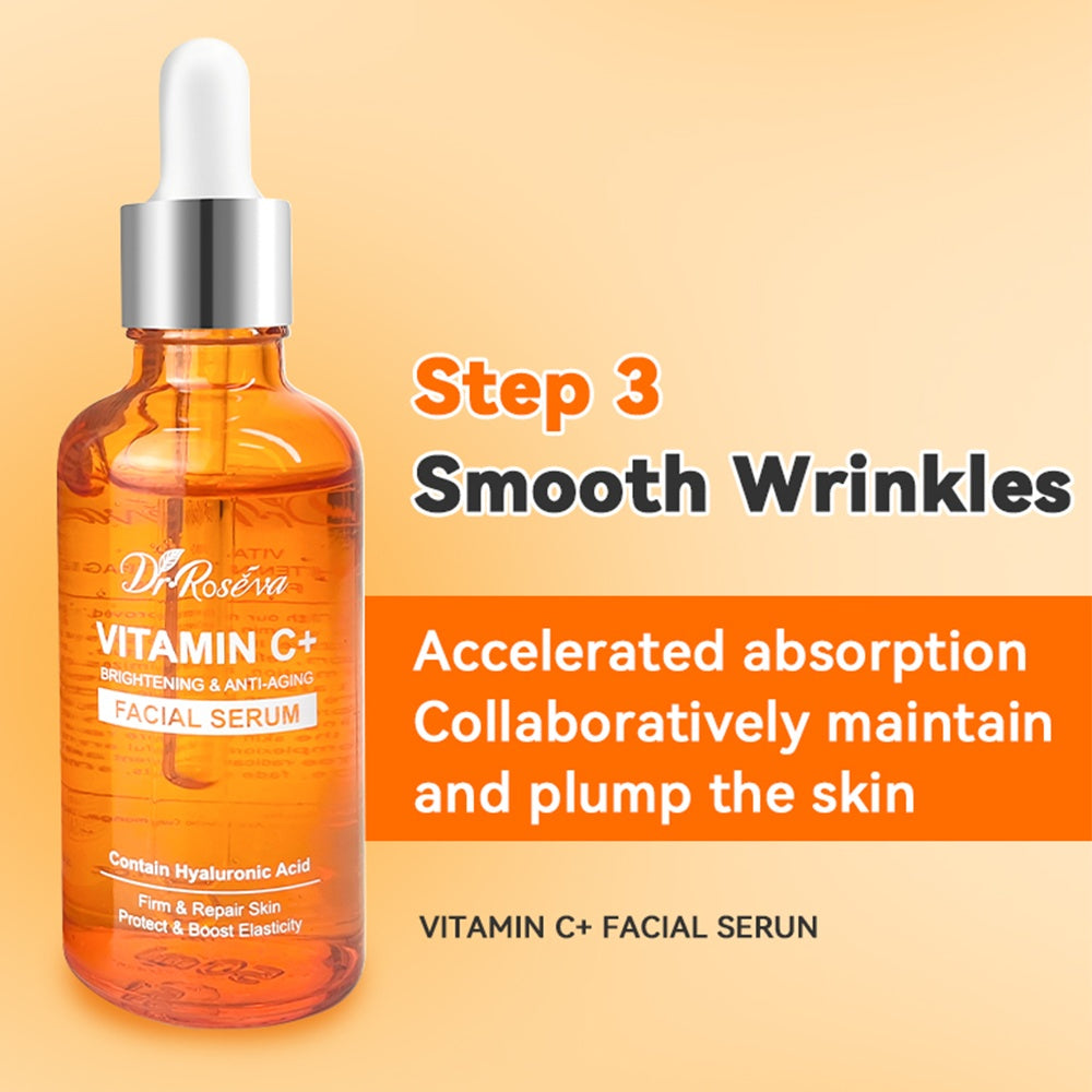 Dr.ROSEVA Private Label Natural Organic Anti Aging Products VC Vitamin C Facial Skincare Cream Serum Cleanser 5 Pieces Skin Care Set Skin Care Gift Kit